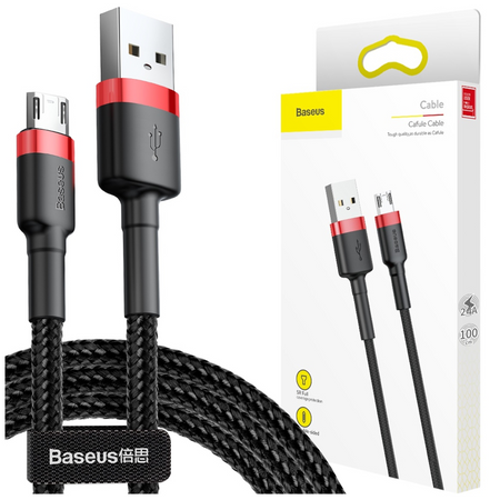 Baseus Cafule Cable wytrzymały nylonowy kabel przewód USB / micro USB QC3.0 2.4A 1M czarno-czerwony (CAMKLF-B91)