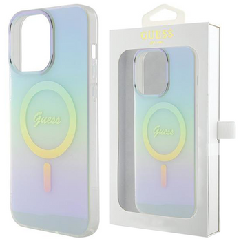 Etui Guess IML Iridescent MagSafe na iPhone 15 Pro - turkusowe