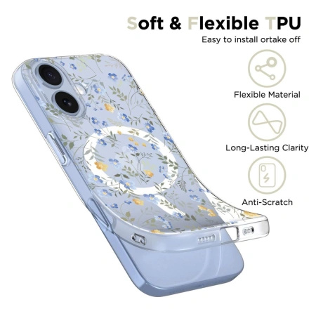 Etui Tech-Protect FlexAir MagSafe na iPhone 17- stokrotki z liśćmi