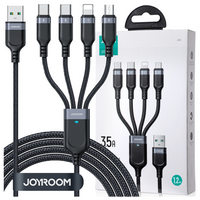 Kabel USB 4w1 USB-A - 2 x USB-C / Lightning / Micro do ładowania i transmisji danych 1.2m Joyroom S-1T4018A18 - czarny