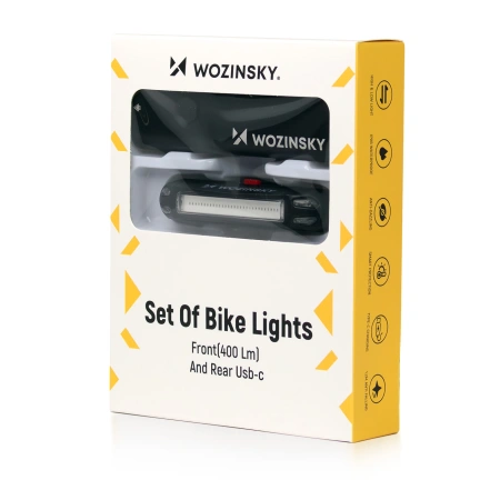 WOZINSKY ZESTAW LAMPEK ROWEROWYCH PRZEDNIA 400 LM USB-C TYLNA MICRO