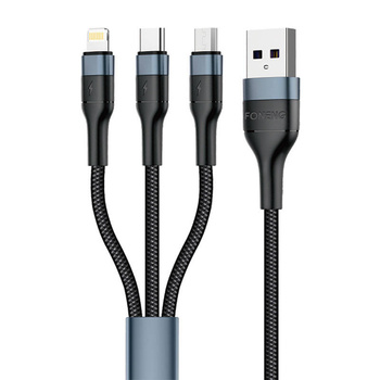 FONENG KABEL 3W1 USB DO LIGHTNING MICRO USB USB-C DO SMARTFONÓW 1,2M 3A