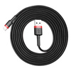 Baseus Cafule Cable wytrzymały nylonowy kabel przewód USB / Lightning QC3.0 1.5A 2M czarno-czerwony (CALKLF-C19)