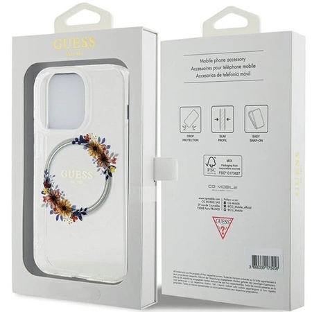 Etui Guess IML Flowers Wreatch MagSafe na iPhone 15 Pro - przezroczyste