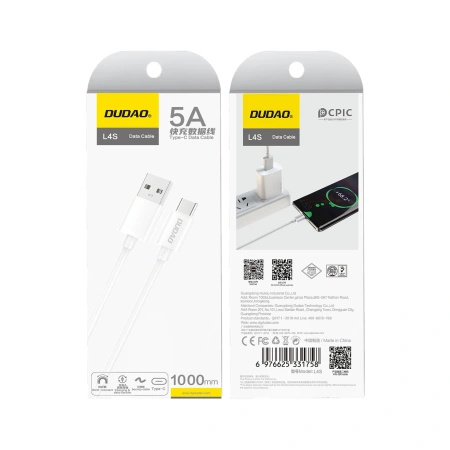 DUDAO KABEL USB-A USB-C 5A DO ANDROID 1M DO ŁADOWANIA I PRZESYŁANIA DANYCH