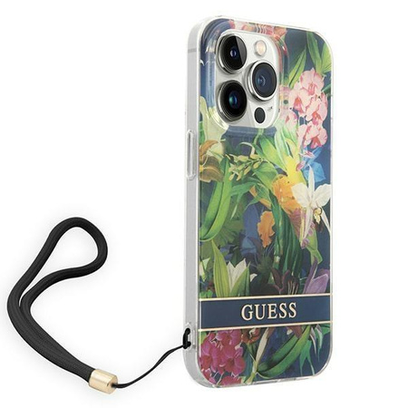 Guess GUOHCP14LHFLSB iPhone 14 Pro 6,1" niebieski/blue hardcase Flower Strap