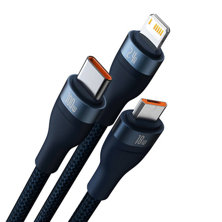 BASEUS KABEL USB 3W1 DO LIGHTNING USB-C MICRO USB 100W 1.2M DO TELEFONÓW