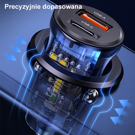 USAMS ŁADOWARKA SAMOCHODOWA 30W 1XUSB 1XUSB-C DO IPHONE 11 SZYBKA ŁADOWARKA