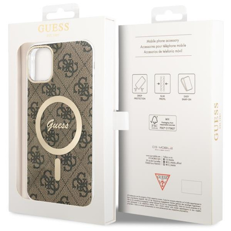 Etui Guess GUHMN61H4STW na iPhone 11 - brązowe 4G MagSafe