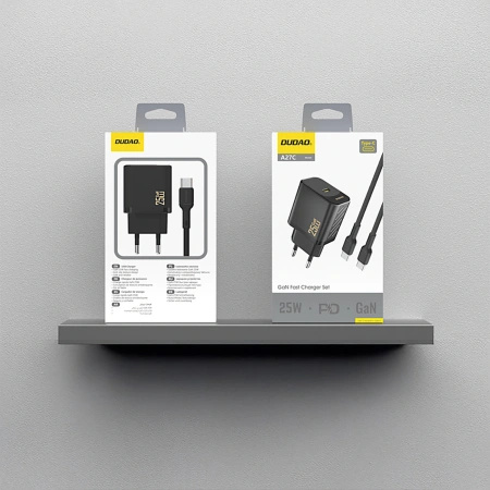 Ładowarka sieciowa Dudao A27CEU PD 25W GaN SB-C z kablem USB-C - czarna
