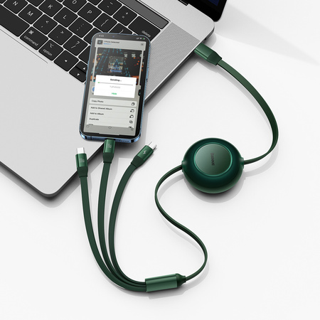 Baseus Bright Mirror 2 zwijany kabel przewód 3w1 USB Typ C - micro USB + Lightning + USB Typ C 3.5A 1.1m zielony (CAMJ010206)