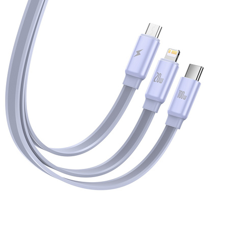 Baseus Traction Series zwijany kabel 3 w 1 USB Typ C - micro USB / USB Typ C / Lightning Power Delivery 100W 1,7m fioletowy (CAQY000005)