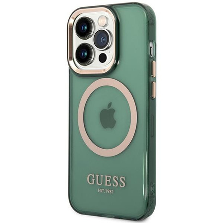 Etui Guess GUHMP14XHTCMA na iPhone 14 Pro Max zielony/khaki Gold Outline Translucent MagSafe