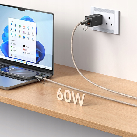 MCDODO SMYCZ DO TELEFONU NA SZYJE WKŁADKA CROSSBODY BEŻOWA KABEL USB-C 60W