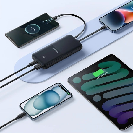 Powerbank Baseus Lipow 10000mAh 22.5W z podwójnym wbudowanym kablem z wyświetlaczem (z dodatkowym czarnym kablem Baseus Simple USB-A - USB-C 3A 0,2m) - czarny