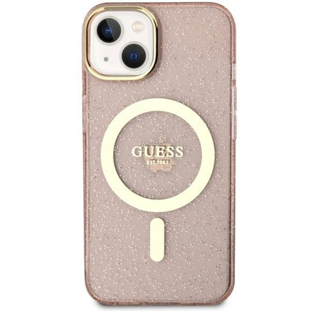 Etui Guess GUHMP14MHCMCGP na iPhone 14 Plus 6.7" - różowe Glitter Gold MagSafe