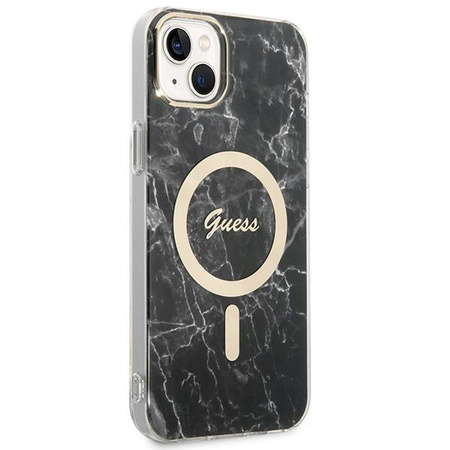 Guess zestaw ładowarka MagSafe + etui do iPhone 14 6,1" czarne Marble (GUBPP14SHMEACSK)