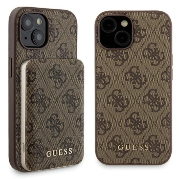 Zestaw Guess GUBPM5P15S4GEMGW iPhone15 6.1 hardcase + Powerbank 5000mAh MagSafe brązowy/brown 4G Metal Logo