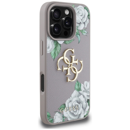 GUESS ETUI CASE 4G LOGO DO IPHONE 16 PRO GRAINED ROSES DOPASOWANIE I DESIGN