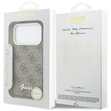 Etui Guess 4G Script MagSafe do iPhone   17 Pro brązowy