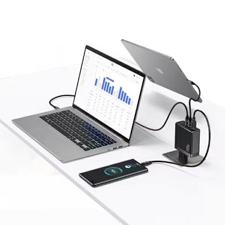USAMS Ład. siec. 2xUSB-C+1xUSB T52PD140W PD Fast Charging US-CC168 + kabel U82 USB-C/USB-C US-SJ581 240W czarny/black UM Series UMXLOGTC01