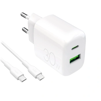 PURO ŁADOWARKA 30W DO TELEFONÓW USB-A USB-C 1.2M KABEL Z ŁADOWANIEM SZYBKIM