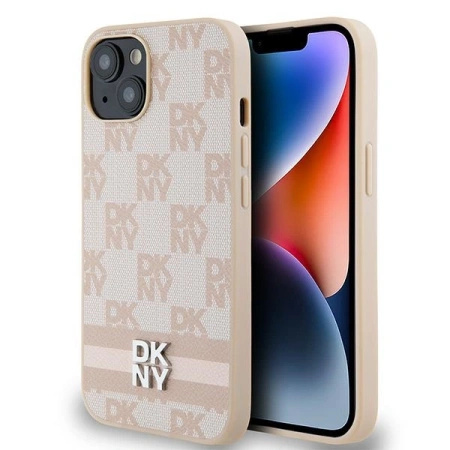 DKNY ETUI HARDCASE DO IPHONE 14 15 13 6,1 LEATHER CHECKERED MONO STRIPES