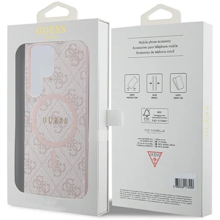 Etui Guess 4G Collection Leather Metal Logo MagSafe na Samsung Galaxy S24 Ultra - różowe