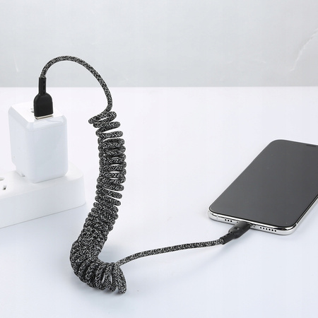 MCDODO KABEL USB-C SPIRALNY SPRĘŻYNOWY SZYBKIE ŁADOWANIE USB TYP C LED 2M