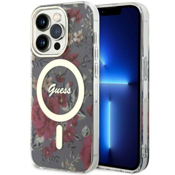 Etui Guess GUHMP14LHCFWSA na iPhone 14 Pro zielony/khaki hardcase Flower MagSafe