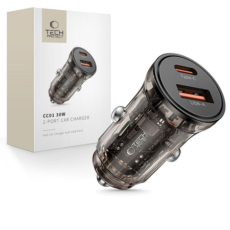 TECH-PROTECT CC01 ŁADOWARKA SAMOCHODOWA DO SMARTFONÓW 2-PORTOWA PD30W QC3.0