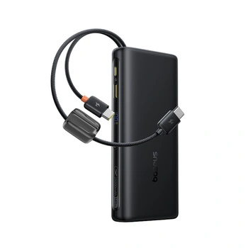 Baseus power bank z wyświetlaczem cyfrowym i podwójnymi wbudowanymi kablami usb-c 25000mAh 145W Czarny