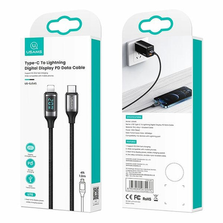 USAMS KABEL USB-C DO LIGHTNING DO IPHONE 11 12 13 14 1.2M 20W FAST CHARGING