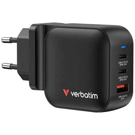 VERBATIM ŁADOWARKA SIECIOWA MINI GAN 70W 2XUSB-C PD 1X USB-A QC