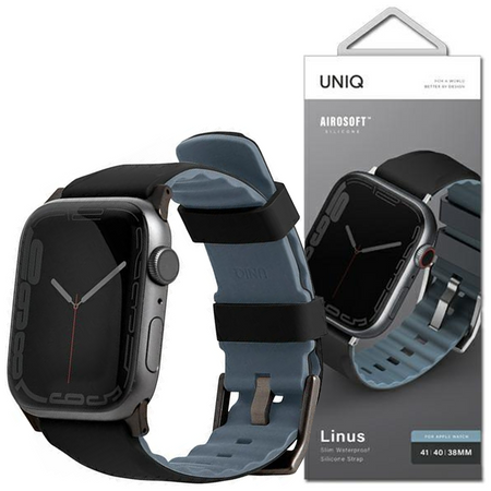 UNIQ pasek Linus Apple Watch Series 4/5/6/7/8/SE/SE2 38/40/41mm. Airosoft Silicone czarny/midnight black