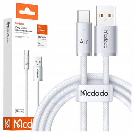 MCDODO KABEL USB-A USB-C SZYBKIE ŁADOWANIE USB TYP C 6A 100W 2M LED BIAŁY