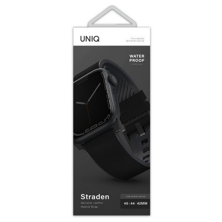 UNIQ pasek Straden Apple Watch Series 4/5/6/7/8/SE/SE2/Ultra 42/44/45mm. Leather Hybrid Strap czarny/black