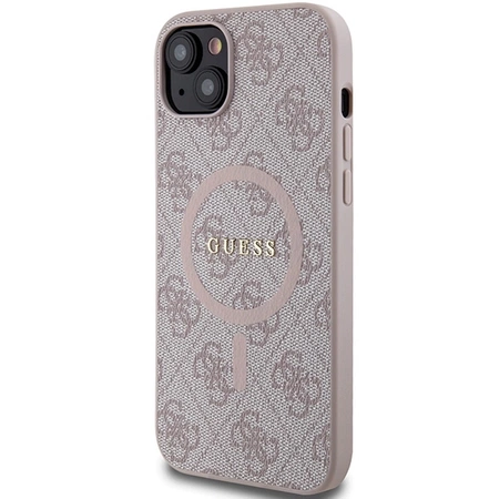 Etui Guess 4G Collection Leather Metal Logo MagSafe na iPhone 14 / 15 / 13 - różowe