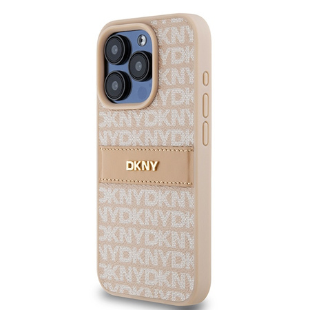 DKNY ETUI HARDCASE DO IPHONE 15 PRO LEATHER MONO STRIPE Z METALOWYM LOGO