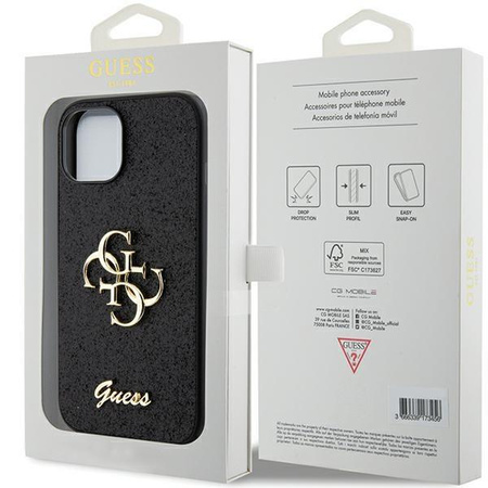 Etui Guess Glitter Script Big 4G na iPhone 15 - czarne