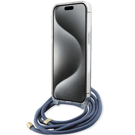 Etui Guess Crossbody Cord 4G Print na iPhone 15 Pro - niebieskie