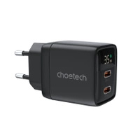 Ładowarka sieciowa Choetech PD6051 USB-C USB-C PD 35W GaN z wyświetlaczem - czarna