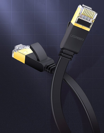 Ugreen kabel sieciowy internetowy Ethernet patchcord U/FTP Cat. 7 10Gb/s płaski 0.5m czarny (NW106)