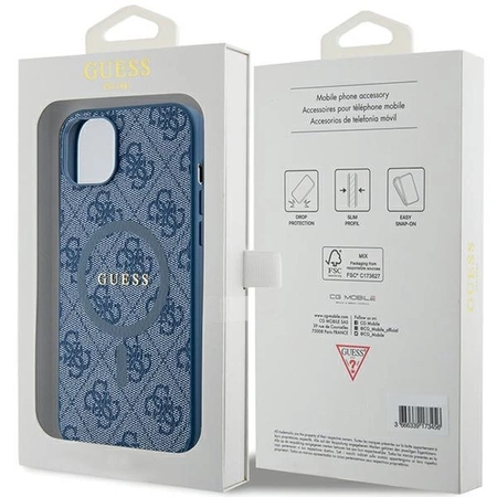 Etui Guess 4G Collection Leather Metal Logo MagSafe na iPhone 15 / 14 / 13 - niebieskie