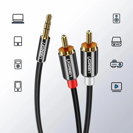 Kabel Ugreen AV116 10591 audio mini jack 3,5 mm (męski) / 2RCA (męski) 5m - czarny