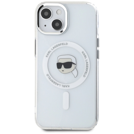 KARL LAGERFELD ETUI MAGNETYCZNE DO IPHONE 15 PLUS METALOWE Z LOGO KARL HEAD