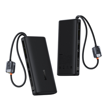 Baseus power bank z wyświetlaczem cyfrowym i podwójnymi wbudowanymi kablami usb-c 20000mAh 100W Czarny