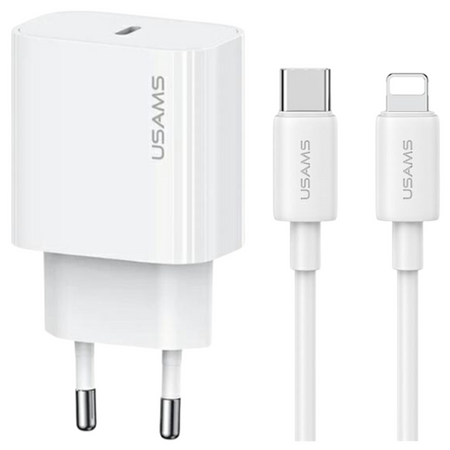 USAMS Ład. siec. 1xUSB-C T65 PD20WPD Fast Charging US-CC226 + kabel USB-C/Lightning US-SJ712 30W biały/white Yi Series OYXLTZ02