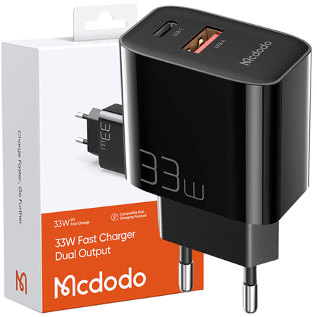 Mcdodo Phone Charger, Fast, USB, USB-C, 33W, cable included, 60W, black, CH-0922