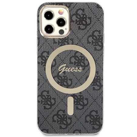 Zestaw Guess GUBPP12MH4EACSK Case+ Charger iPhone 12/12 Pro czarny/black hard case 4G Print MagSafe